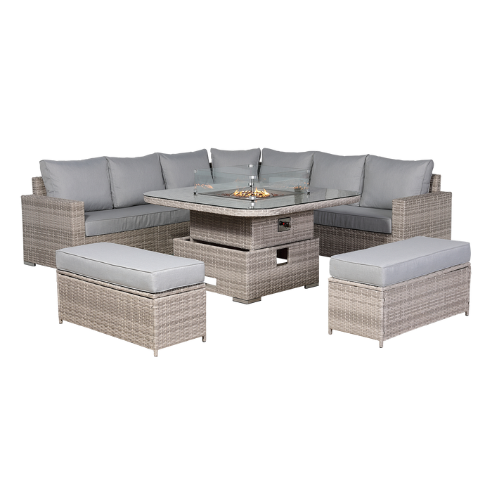 Aurora Range Large Round Corner Sofa Set with Fire Pit Adjustable Table - Abode Avenue