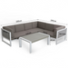 Roma Right Hand Corner Sofa Set – White Powder-Coated Aluminium Frame with Grey Cushions - Abode Avenue