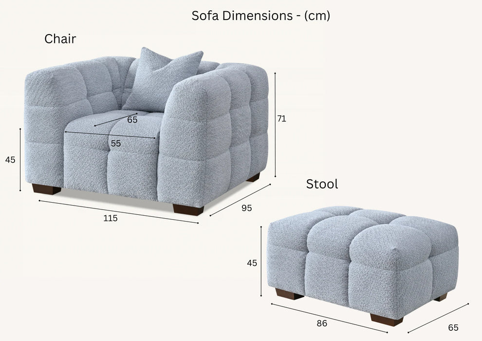Aluxo Astoria 3 Seater Sofa in Oatmeal OR Pearl Boucle Fabric - Abode Avenue