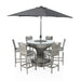 Cambridge Aluminium Frame Round Bar Set – Stone Browne Grey PE Rattan, 6-Seater with Ice Bucket & Parasol Hole - Abode Avenue