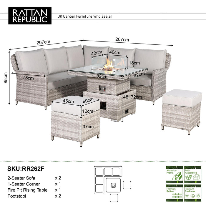 Havana Range Square Corner Outdoor Sofa Set with Built-In Fire Pit – Modular Rattan & Aluminium Garden Furniture - Abode Avenue