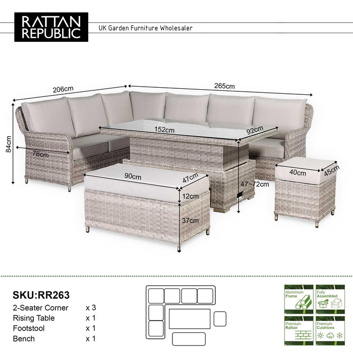 Havana High Back Left Hand Corner Sofa Set with Rising Table | Pre-Order Summer 2026 Garden Furniture