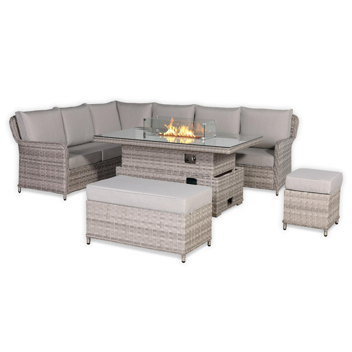 Havana Range High Back Left Hand Corner Outdoor Sofa Set with Fire Pit Rising Table – Modular Rattan Garden Furniture