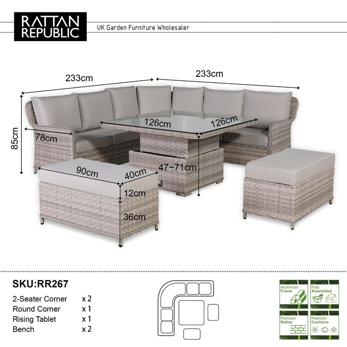 Havana Range Round Corner Outdoor Sofa Set with Rising Table – Modular Rattan Garden Furniture