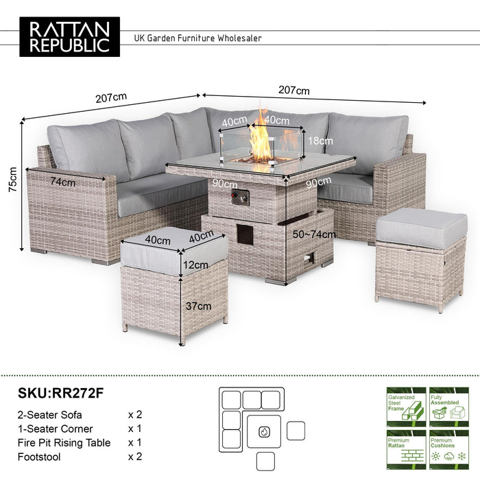 Aurora Range High Back Corner Sofa Set with Fire Pit Adjustable Table - Abode Avenue