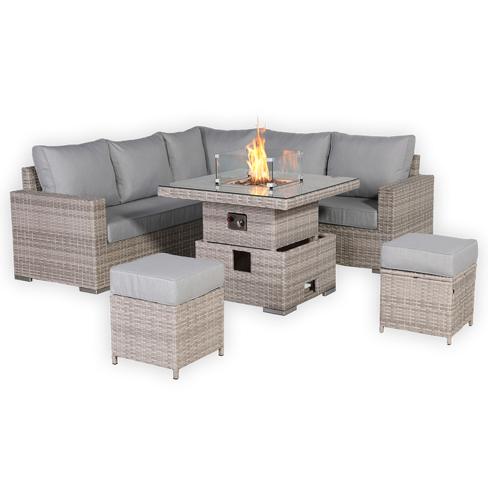 Aurora Range High Back Corner Sofa Set with Fire Pit Adjustable Table - Abode Avenue