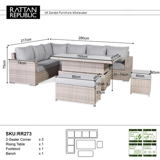 Aurora Range High Back Left Hand Corner Sofa Set with Adjustable Table - Abode Avenue