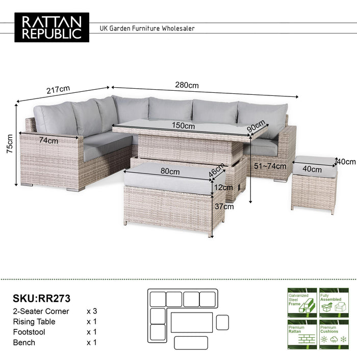 Aurora Range High Back Left Hand Corner Sofa Set with Adjustable Table - Abode Avenue