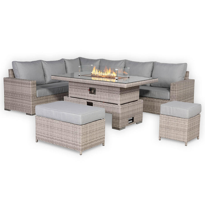 Aurora Range High Back Left Hand Corner Sofa Set with Fire Pit Adjustable Table - Abode Avenue