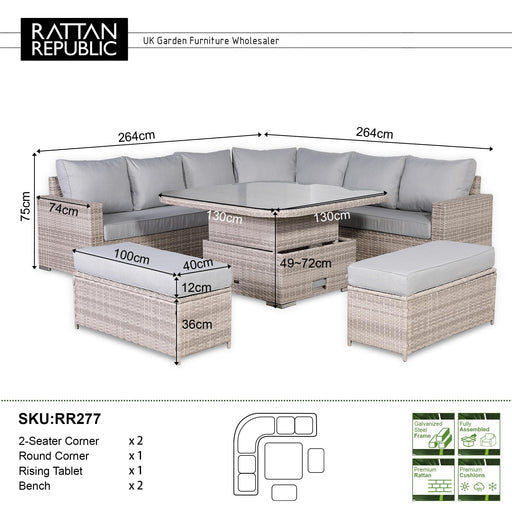 Aurora Range Large Round Corner Sofa Set with AdjustableTable - Abode Avenue