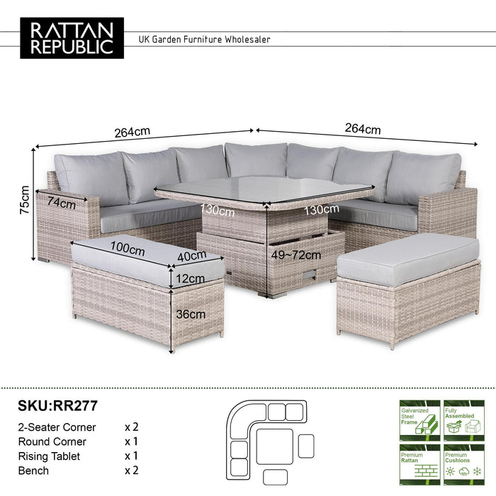 Aurora Range Large Round Corner Sofa Set with AdjustableTable - Abode Avenue
