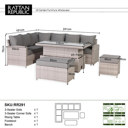 Sloane Range Left Hand Corner Sofa Set with Rising Table in Beige Grey OR Dark Grey OR Light Grey Weave - Abode Avenue