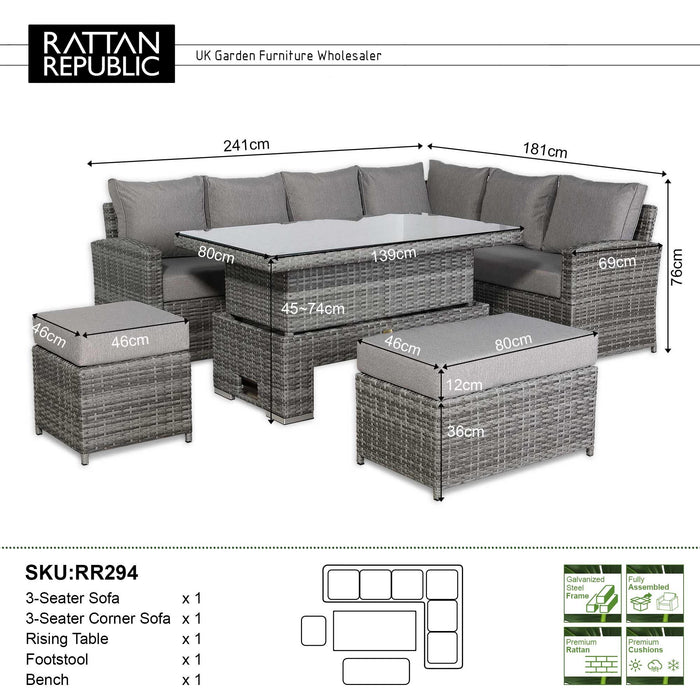 Sloane Range Right Hand Corner Sofa Set with Adjustable Rising Table in Beige Grey OR Dark Grey OR Light GreyWeave - Abode Avenue