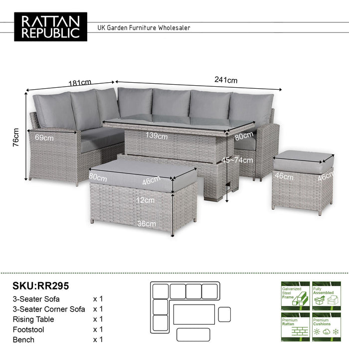 Sloane Range Left Hand Corner Sofa Set with Rising Table in Beige Grey OR Dark Grey OR Light Grey Weave - Abode Avenue