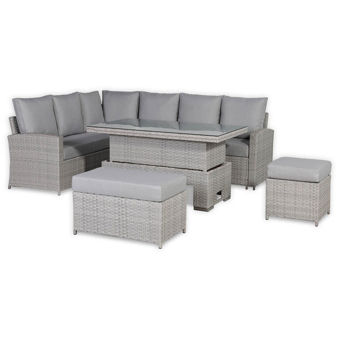 Sloane Range Left Hand Corner Sofa Set with Rising Table in Beige Grey OR Dark Grey OR Light Grey Weave - Abode Avenue