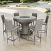 Cambridge Aluminium Frame Round Bar Set – Stone Browne Grey PE Rattan, 6-Seater with Ice Bucket & Parasol Hole - Abode Avenue