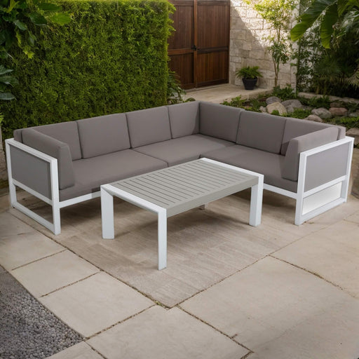 Roma Right Hand Corner Sofa Set – White Powder-Coated Aluminium Frame with Grey Cushions - Abode Avenue