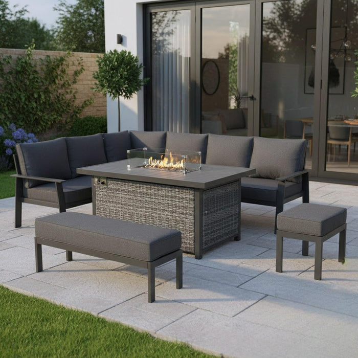 Titan Range High Back Left Hand Corner Sofa Set with Fire Pit Table - Abode Avenue