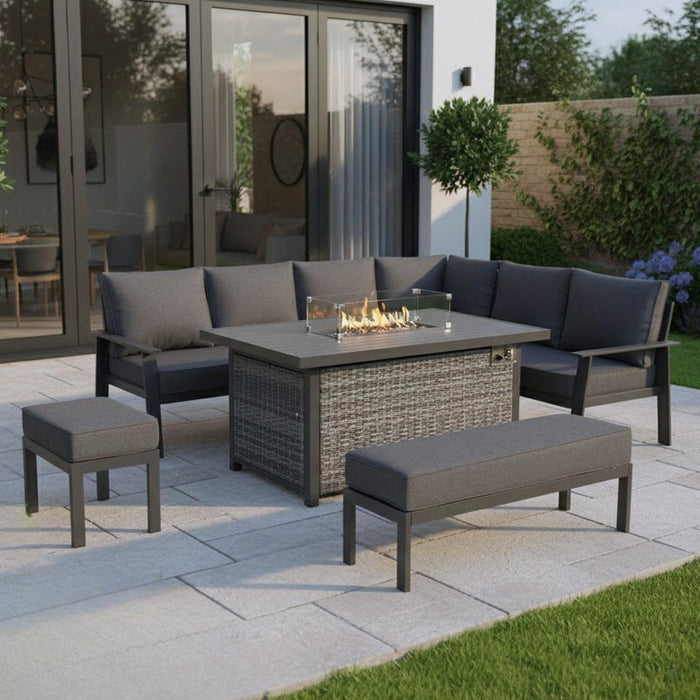 Titan Range High Back Right Hand Corner Sofa Set with Fire Pit Table - Abode Avenue