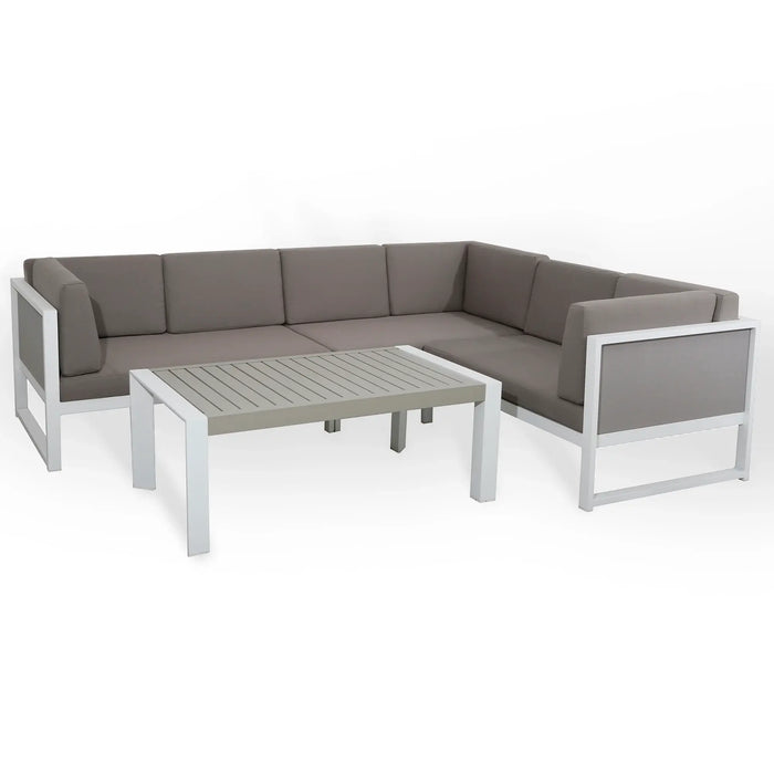 Roma Right Hand Corner Sofa Set – White Powder-Coated Aluminium Frame with Grey Cushions - Abode Avenue