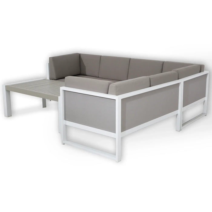 Roma Right Hand Corner Sofa Set – White Powder-Coated Aluminium Frame with Grey Cushions - Abode Avenue