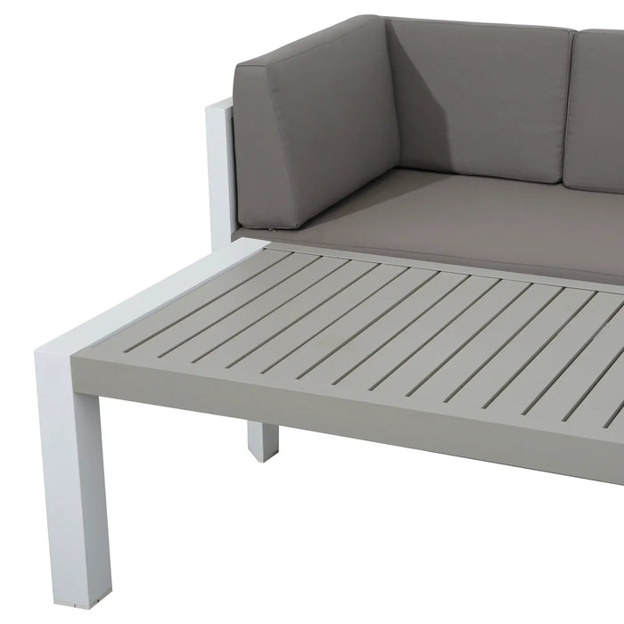 Roma Right Hand Corner Sofa Set – White Powder-Coated Aluminium Frame with Grey Cushions - Abode Avenue