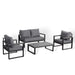 Dune Large Sofa Set – Charcoal Powder-Coated Aluminium Frame with Grey Cushions | 4-Seater (2+1+1) with PS Wood Coffee Table - Abode Avenue