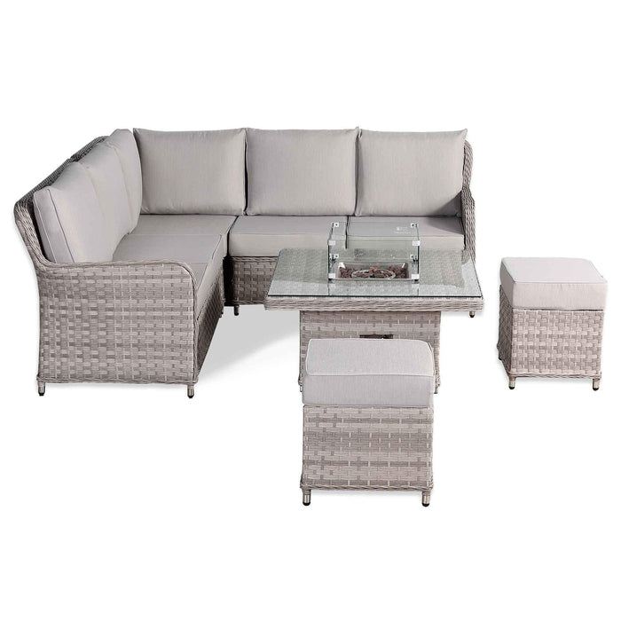 Havana Range Square Corner Outdoor Sofa Set with Built-In Fire Pit – Modular Rattan & Aluminium Garden Furniture - Abode Avenue