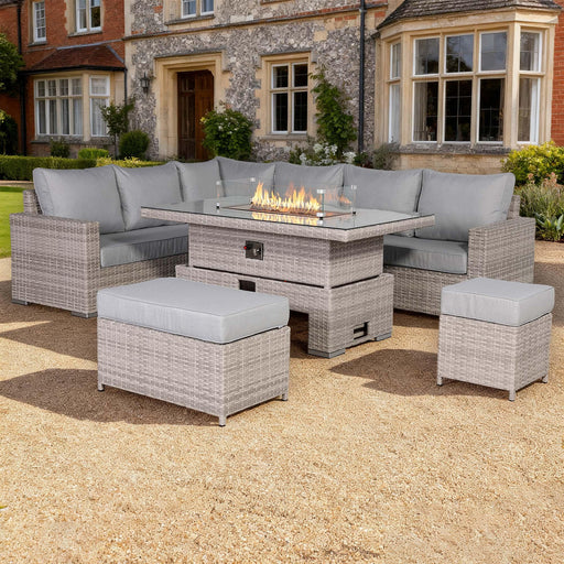 Aurora Range High Back Left Hand Corner Sofa Set with Fire Pit Adjustable Table - Abode Avenue