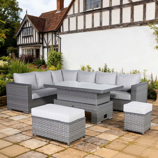 Catalina Range Modular Rattan Corner Sofa Set with Adjustable Rising Table or Gas Fire Pit Table - Abode Avenue