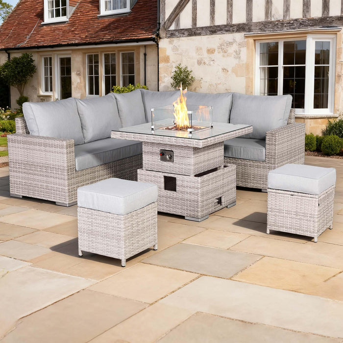 Aurora Range High Back Corner Sofa Set with Fire Pit Adjustable Table - Abode Avenue