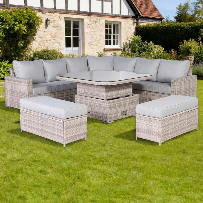Aurora Range Large Round Corner Sofa Set with AdjustableTable - Abode Avenue
