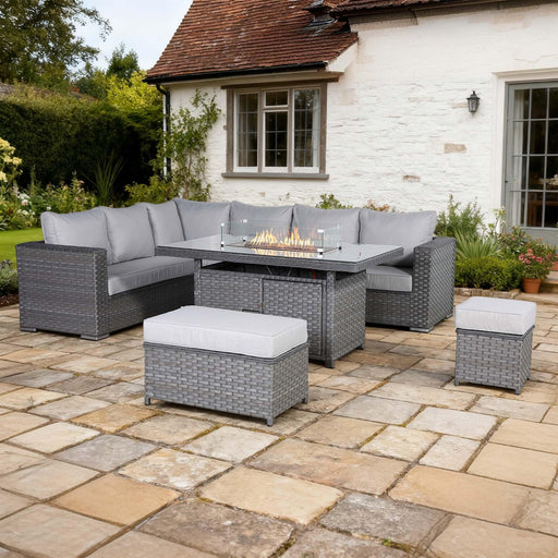 Catalina Range Modular Rattan Corner Sofa Set with Adjustable Rising Table or Gas Fire Pit Table - Abode Avenue