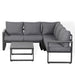 Dune Square Corner Sofa Set – Charcoal Powder-Coated Aluminium Frame with Grey Cushions| 5-Seater L-Shaped, PS Wood Armrests & Coffee Table - Abode Avenue