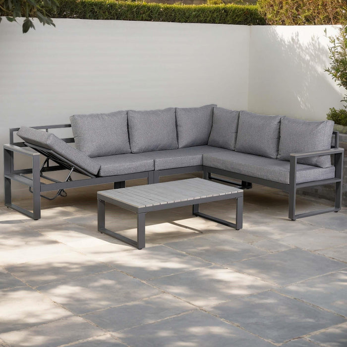 Dune Right-Hand Corner Sofa Set – Charcoal Powder-Coated Aluminium Frame with Grey Cushions | 6-Seater (Copy) - Abode Avenue
