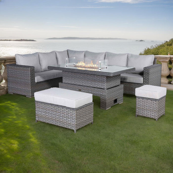 Catalina Range Modular Rattan Corner Sofa Set with Adjustable Rising Table or Gas Fire Pit Table - Abode Avenue