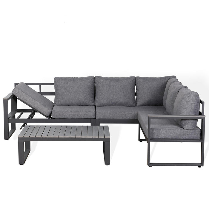 Dune Right-Hand Corner Sofa Set – Charcoal Powder-Coated Aluminium Frame with Grey Cushions | 6-Seater (Copy) - Abode Avenue