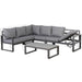 Dune Left-Hand Corner Sofa Set – Charcoal Powder-Coated Aluminium Frame with Grey Cushions | 6-Seater - Abode Avenue