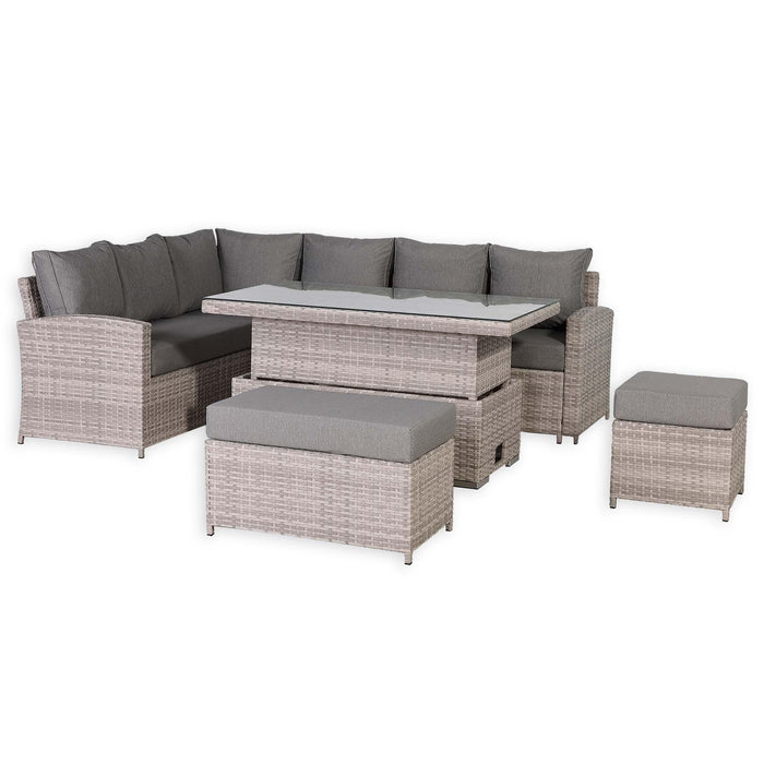 Sloane Range Left Hand Corner Sofa Set with Rising Table in Beige Grey OR Dark Grey OR Light Grey Weave - Abode Avenue