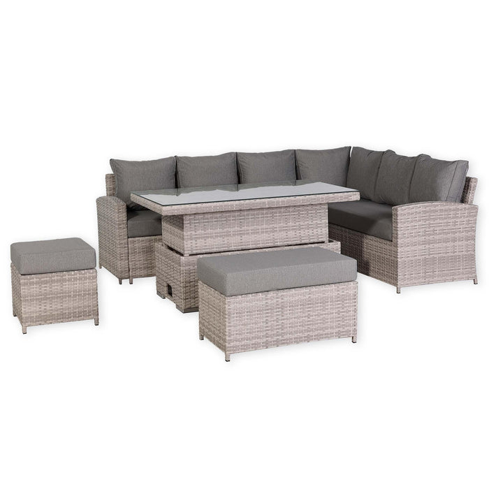 Sloane Range Right Hand Corner Sofa Set with Adjustable Rising Table in Beige Grey OR Dark Grey OR Light GreyWeave - Abode Avenue