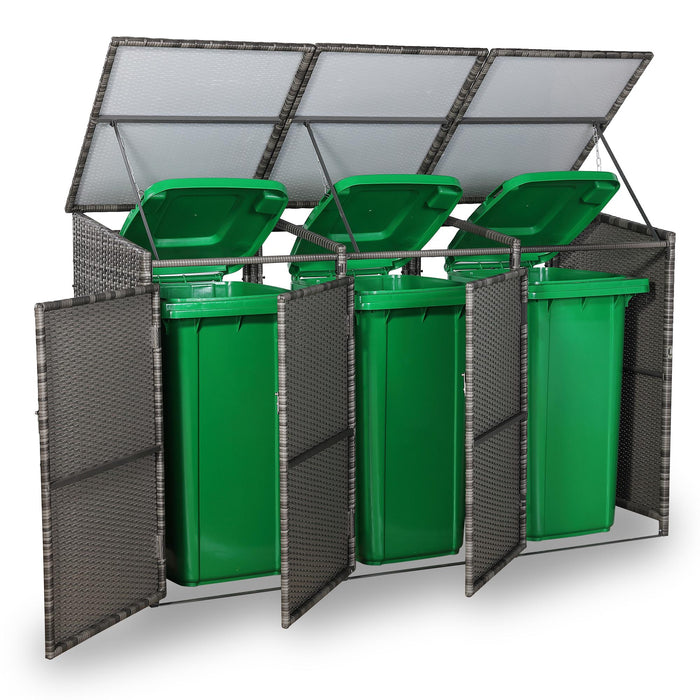Grey Rattan Wheelie Bins Store – Lockable Garden Bin Shed | Weatherproof Rattan Bin Store (Copy) - Abode Avenue