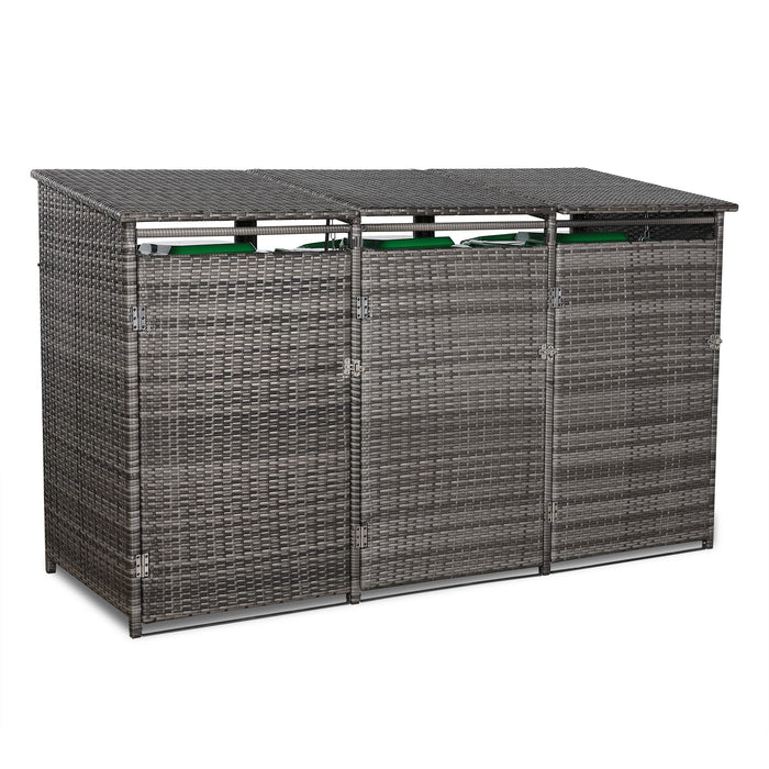 Grey Rattan Wheelie Bins Store – Lockable Garden Bin Shed | Weatherproof Rattan Bin Store (Copy) - Abode Avenue