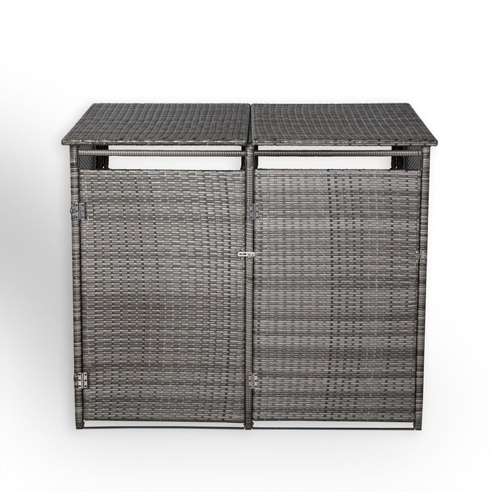 Grey Rattan Wheelie Bins Store – Lockable Garden Bin Shed | Weatherproof Rattan Bin Store