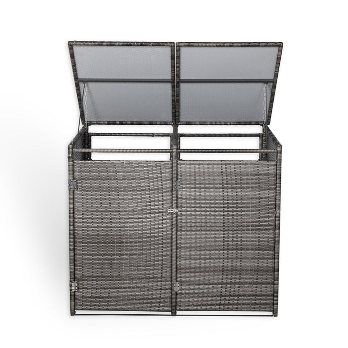 Grey Rattan Wheelie Bins Store – Lockable Garden Bin Shed | Weatherproof Rattan Bin Store