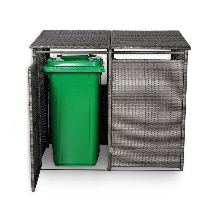 Grey Rattan Wheelie Bins Store – Lockable Garden Bin Shed | Weatherproof Rattan Bin Store