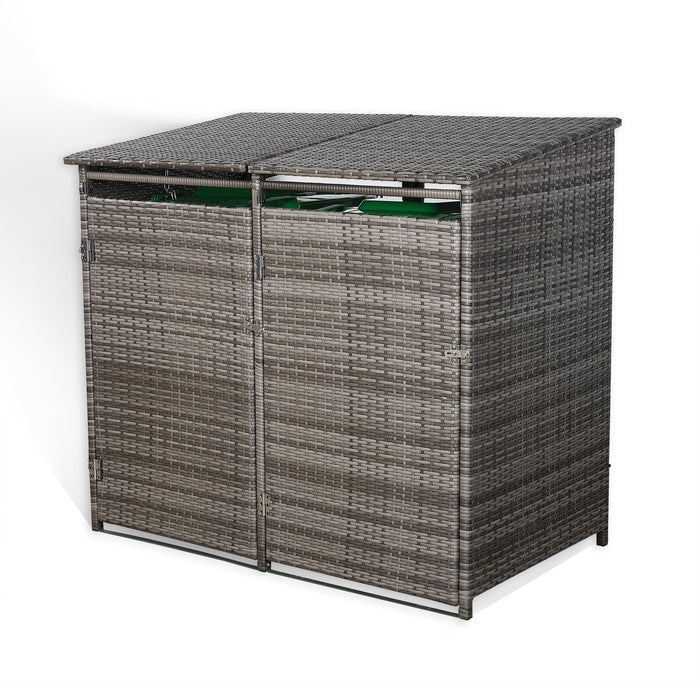 Grey Rattan Wheelie Bins Store – Lockable Garden Bin Shed | Weatherproof Rattan Bin Store