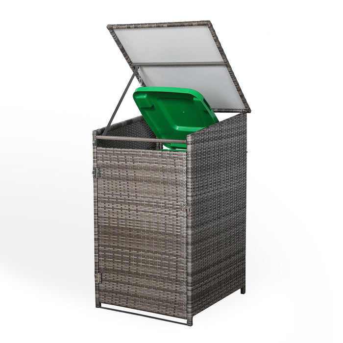 Grey Rattan Wheelie Bin Store – Lockable Garden Bin Shed | Weatherproof Rattan Bin Store