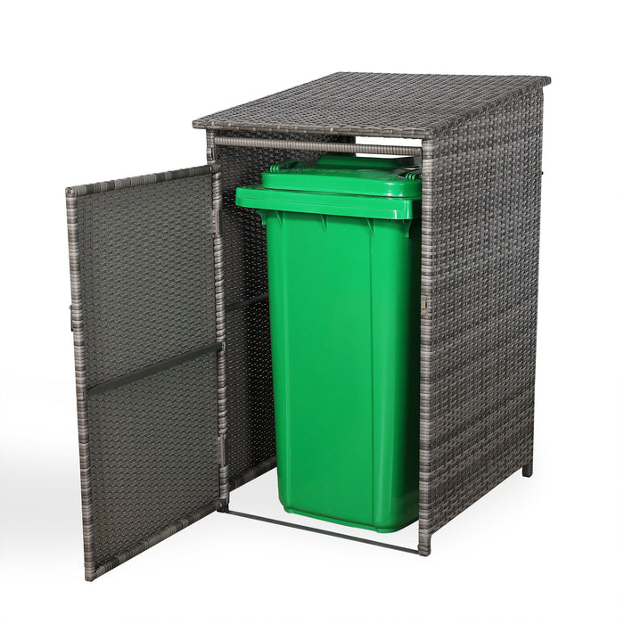 Grey Rattan Wheelie Bin Store – Lockable Garden Bin Shed | Weatherproof Rattan Bin Store
