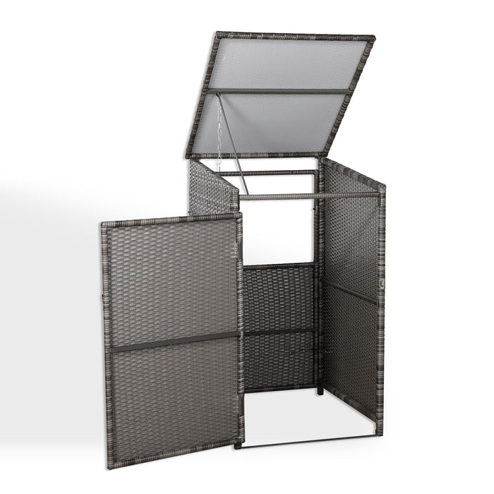 Grey Rattan Wheelie Bin Store – Lockable Garden Bin Shed | Weatherproof Rattan Bin Store
