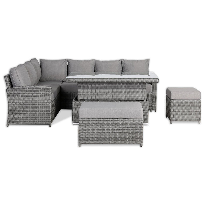 Sloane Range Left Hand Corner Sofa Set with Rising Table in Beige Grey OR Dark Grey OR Light Grey Weave - Abode Avenue